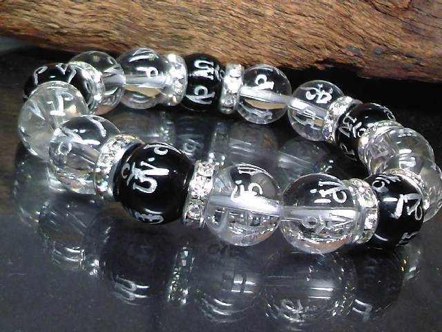 銀彫六字真言梵字オニキス水晶12ミリ数珠 < 男性アクセサリー/時計  銀彫六字真言梵字オニキス水晶12ミリ数珠  < 男性アクセサリー/時計の