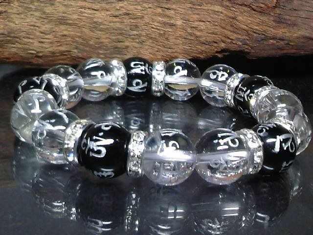 銀彫六字真言梵字オニキス水晶12ミリ数珠 < 男性アクセサリー/時計  銀彫六字真言梵字オニキス水晶12ミリ数珠 < 男性アクセサリー/時計の