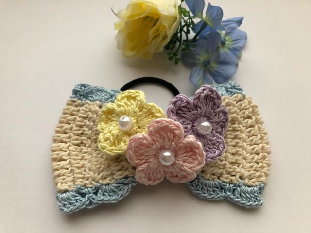 ハンドメイド ヘアゴム 大きめ リボン 春よ来い♪パステルお花♪ < 女性ファッション  ハンドメイド ヘアゴム 大きめ リボン 春よ来い♪パステルお花♪  < 女性ファッションの