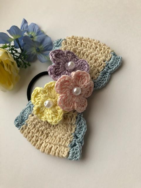 ハンドメイド ヘアゴム 大きめ リボン 春よ来い♪パステルお花♪ < 女性ファッション  ハンドメイド ヘアゴム 大きめ リボン 春よ来い♪パステルお花♪ < 女性ファッションの