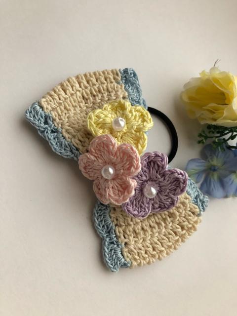 ハンドメイド ヘアゴム 大きめ リボン 春よ来い♪パステルお花♪ < 女性ファッション  ハンドメイド ヘアゴム 大きめ リボン 春よ来い♪パステルお花♪ < 女性ファッションの