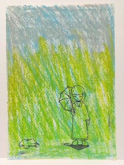 オリジナルイラスト 手描きイラスト 雨 女の子 蛙 ハンドメイド 絵 クレヨン アナログ アート 自作 原画 カエル < アニメ/コミック/キャラクター  オリジナルイラスト 手描きイラスト 雨 女の子 蛙 ハンドメイド 絵 クレヨン アナログ アート 自作 原画 カエル  < アニメ/コミック/キャラクターの