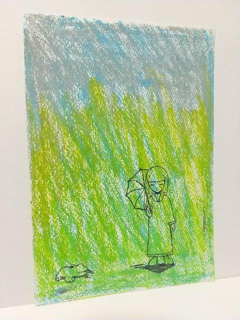 オリジナルイラスト 手描きイラスト 雨 女の子 蛙 ハンドメイド 絵 クレヨン アナログ アート 自作 原画 カエル < アニメ/コミック/キャラクター  オリジナルイラスト 手描きイラスト 雨 女の子 蛙 ハンドメイド 絵 クレヨン アナログ アート 自作 原画 カエル < アニメ/コミック/キャラクターの