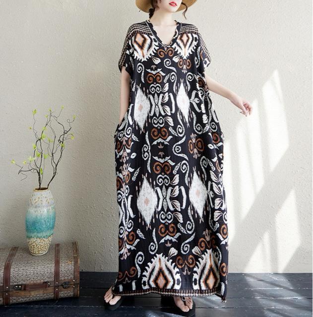 マキシ丈ワンピース Vネック エスニック柄 ロング丈 大きいサイズ < 女性ファッション マキシ丈ワンピース Vネック エスニック柄 ロング丈 大きいサイズ < 女性ファッションの