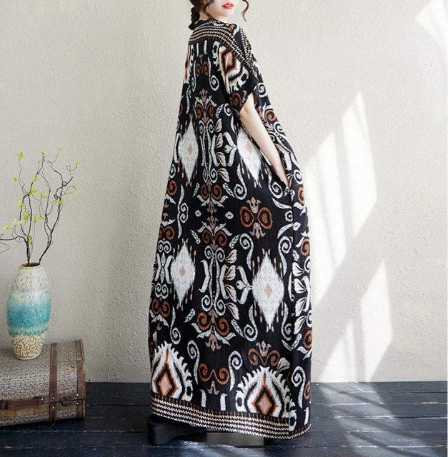 マキシ丈ワンピース Vネック エスニック柄 ロング丈 大きいサイズ < 女性ファッション マキシ丈ワンピース Vネック エスニック柄 ロング丈 大きいサイズ < 女性ファッションの
