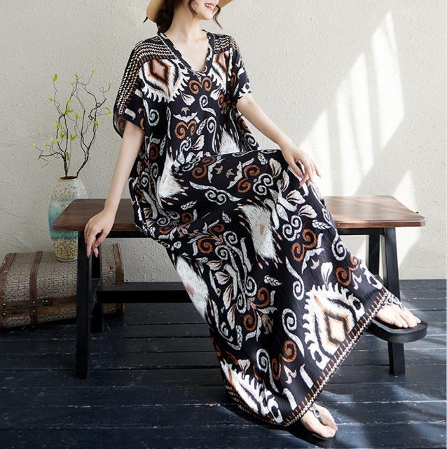 マキシ丈ワンピース Vネック エスニック柄 ロング丈 大きいサイズ < 女性ファッション マキシ丈ワンピース Vネック エスニック柄 ロング丈 大きいサイズ < 女性ファッションの