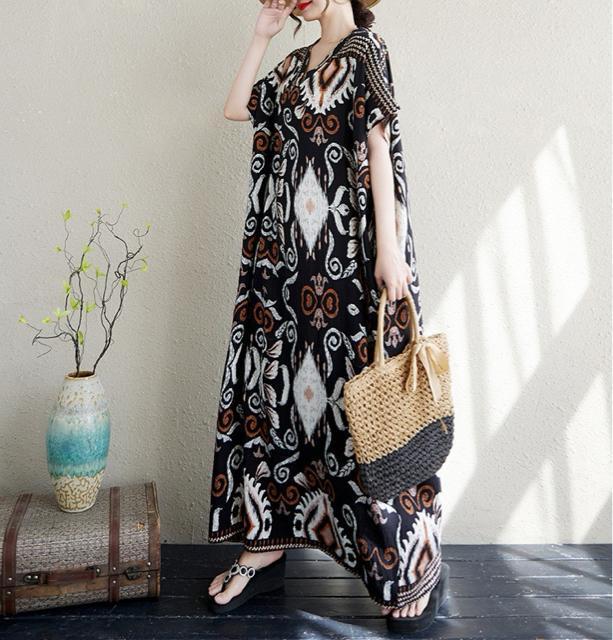 マキシ丈ワンピース Vネック エスニック柄 ロング丈 大きいサイズ < 女性ファッション マキシ丈ワンピース Vネック エスニック柄 ロング丈 大きいサイズ < 女性ファッションの