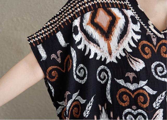 マキシ丈ワンピース Vネック エスニック柄 ロング丈 大きいサイズ < 女性ファッション マキシ丈ワンピース Vネック エスニック柄 ロング丈 大きいサイズ < 女性ファッションの