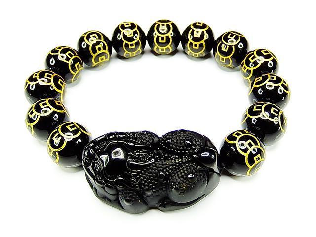 迫力オブシディアンヒキュウ彫りオニキス金銭14mm天然石ブレス < 男性アクセサリー/時計  迫力オブシディアンヒキュウ彫りオニキス金銭14mm天然石ブレス  < 男性アクセサリー/時計の