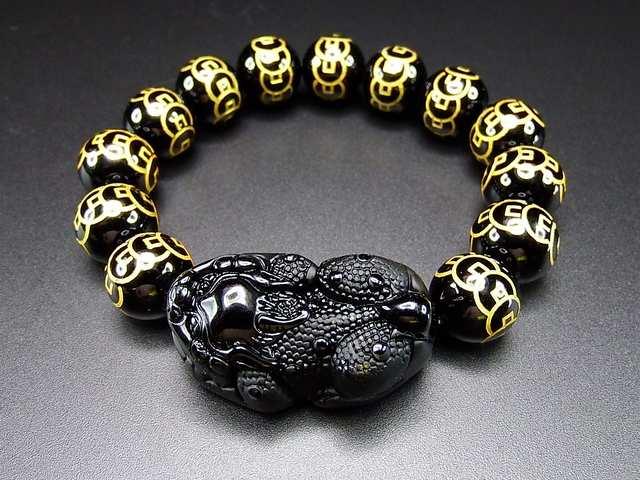 迫力オブシディアンヒキュウ彫りオニキス金銭14mm天然石ブレス < 男性アクセサリー/時計  迫力オブシディアンヒキュウ彫りオニキス金銭14mm天然石ブレス < 男性アクセサリー/時計の