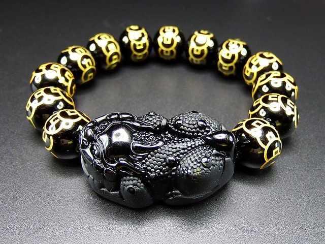 迫力オブシディアンヒキュウ彫りオニキス金銭14mm天然石ブレス < 男性アクセサリー/時計  迫力オブシディアンヒキュウ彫りオニキス金銭14mm天然石ブレス < 男性アクセサリー/時計の