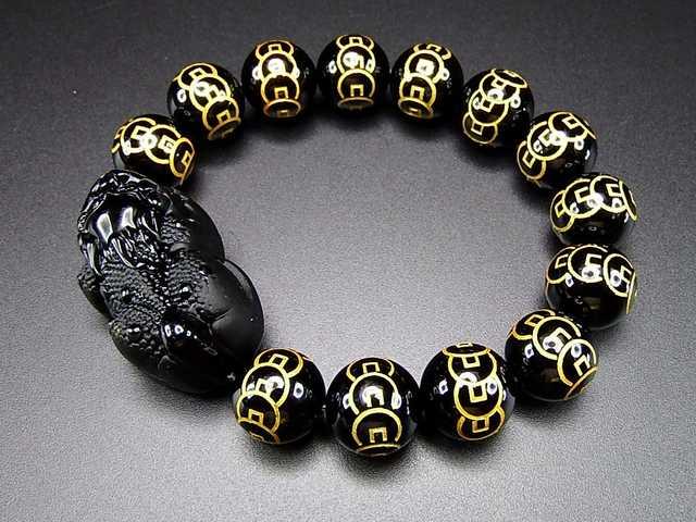 迫力オブシディアンヒキュウ彫りオニキス金銭14mm天然石ブレス < 男性アクセサリー/時計  迫力オブシディアンヒキュウ彫りオニキス金銭14mm天然石ブレス < 男性アクセサリー/時計の