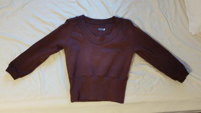 海老茶エンジ PPQ ショート丈 ハイウエスト八分袖 キノコ透かし柄スウェット トレーナー カットソー < 女性ファッション  海老茶エンジ PPQ ショート丈 ハイウエスト八分袖 キノコ透かし柄スウェット トレーナー カットソー  < 女性ファッションの