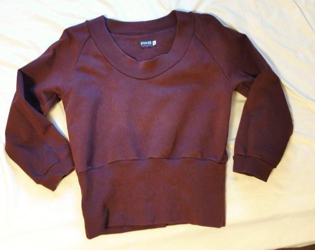 海老茶エンジ PPQ ショート丈 ハイウエスト八分袖 キノコ透かし柄スウェット トレーナー カットソー < 女性ファッション  海老茶エンジ PPQ ショート丈 ハイウエスト八分袖 キノコ透かし柄スウェット トレーナー カットソー < 女性ファッションの