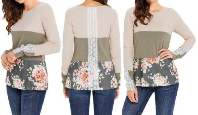 特価新品未使用プルオーバー 素敵オシャレベージュ 花柄グリーンレースフェミニン希少レア < 女性ファッション  特価新品未使用プルオーバー 素敵オシャレベージュ 花柄グリーンレースフェミニン希少レア < 女性ファッションの