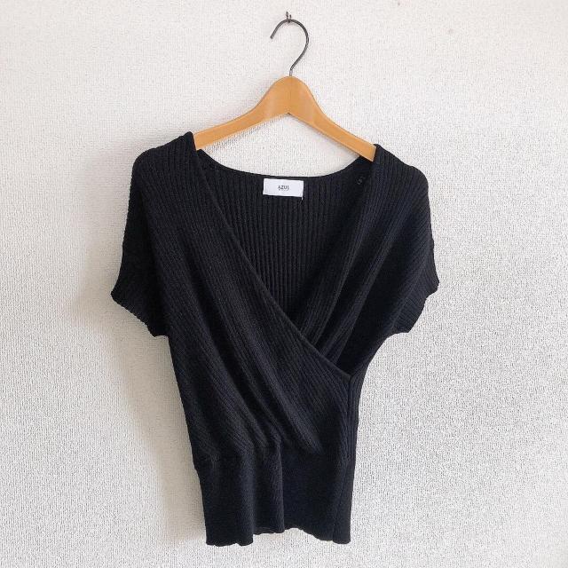 ◆AZUL by moussy/アズール◆カシュクールニットトップス★ブラックM*秋コーデ♪ < ブランド  ◆AZUL by moussy/アズール◆カシュクールニットトップス★ブラックM*秋コーデ♪ < ブランドの