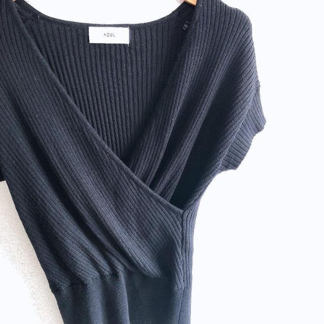 ◆AZUL by moussy/アズール◆カシュクールニットトップス★ブラックM*秋コーデ♪ < ブランド  ◆AZUL by moussy/アズール◆カシュクールニットトップス★ブラックM*秋コーデ♪ < ブランドの