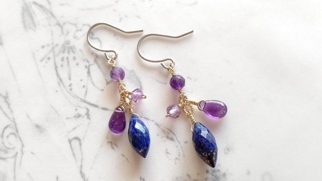 14kgf*ラピスラズリとアメジストのピアス*24041 < 女性アクセサリー/時計  14kgf*ラピスラズリとアメジストのピアス*24041  < 女性アクセサリー/時計の