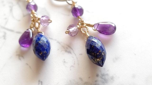 14kgf*ラピスラズリとアメジストのピアス*24041 < 女性アクセサリー/時計  14kgf*ラピスラズリとアメジストのピアス*24041 < 女性アクセサリー/時計の