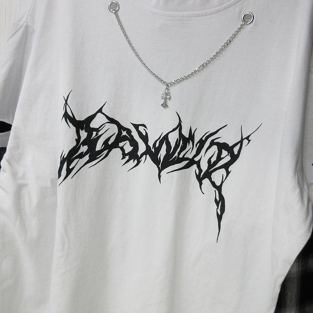 NEW最新bk×w/M/チェックシャツ一体型ダメージ丈長レイヤード重ね着プルオーバー < 男性ファッション  NEW最新bk×w/M/チェックシャツ一体型ダメージ丈長レイヤード重ね着プルオーバー < 男性ファッションの