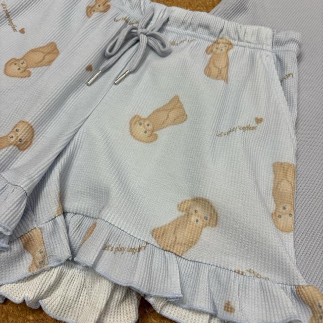 新品未使用タグ付きLサイズ パジャマ ルームウェア ワッフル生地 プードル柄 サックス < 女性ファッション  新品未使用タグ付きLサイズ パジャマ ルームウェア ワッフル生地 プードル柄 サックス < 女性ファッションの