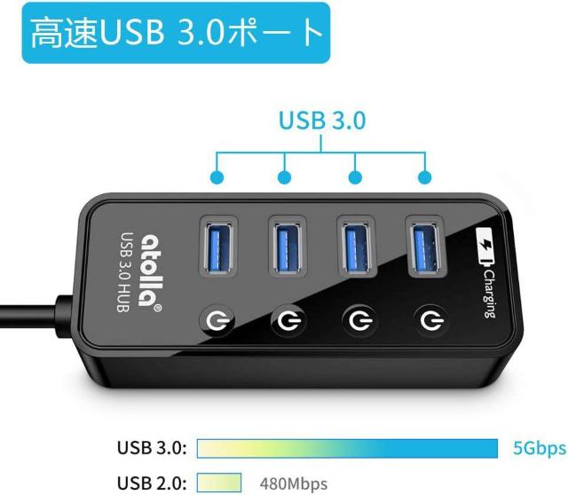 USB3.0ハブ 4ポート5Gbps高速データ転送 USB HUB 3.0 の 増設 + 1充電ポート、独立スイッチ付 バスパワー < PC本体/周辺機器  USB3.0ハブ 4ポート5Gbps高速データ転送 USB HUB 3.0 の 増設 + 1充電ポート、独立スイッチ付 バスパワー < PC本体/周辺機器の
