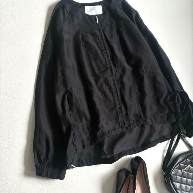 ◆美品◆アバハウスエクリュ◆シアーノーカラージャケット◆黒◆大きいサイズ感◆F < ブランド ◆美品◆アバハウスエクリュ◆シアーノーカラージャケット◆黒◆大きいサイズ感◆F < ブランドの