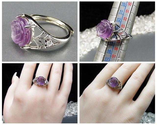 一点物アメジストバラ手彫り指輪リングAAA天然石約13.5号U0641RZa < 女性アクセサリー/時計  一点物アメジストバラ手彫り指輪リングAAA天然石約13.5号U0641RZa < 女性アクセサリー/時計の
