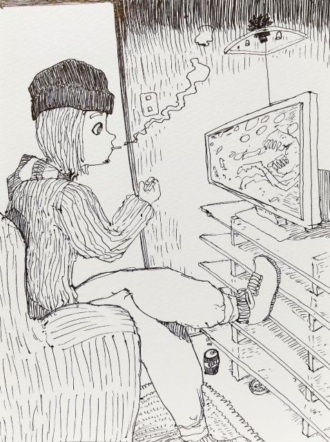 オリジナルイラスト 手描きイラスト 映画 ハンドメイド 絵 原画 モノクロ 白黒 アナログ アート 自作 インテリア < アニメ/コミック/キャラクター  オリジナルイラスト 手描きイラスト 映画 ハンドメイド 絵 原画 モノクロ 白黒 アナログ アート 自作 インテリア  < アニメ/コミック/キャラクターの