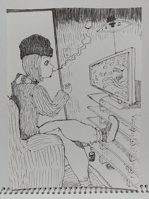 オリジナルイラスト 手描きイラスト 映画 ハンドメイド 絵 原画 モノクロ 白黒 アナログ アート 自作 インテリア < アニメ/コミック/キャラクター  オリジナルイラスト 手描きイラスト 映画 ハンドメイド 絵 原画 モノクロ 白黒 アナログ アート 自作 インテリア < アニメ/コミック/キャラクターの