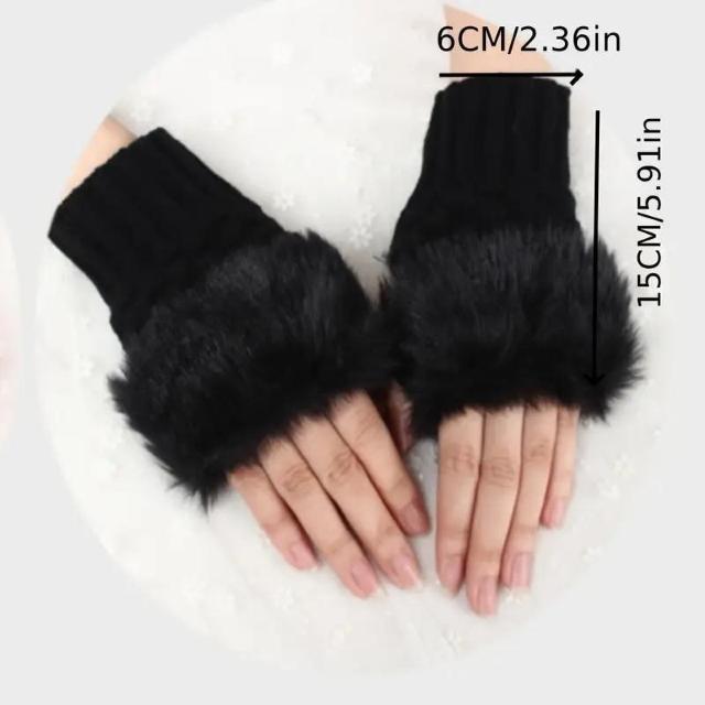 残り1点★爆ヤス価格590円★女性用冬用ニット手袋、フェイクファーカフ付き、アクリル製指なしショートウォームアームカバー 黒 < 女性ファッション  残り1点★爆ヤス価格590円★女性用冬用ニット手袋、フェイクファーカフ付き、アクリル製指なしショートウォームアームカバー 黒 < 女性ファッションの