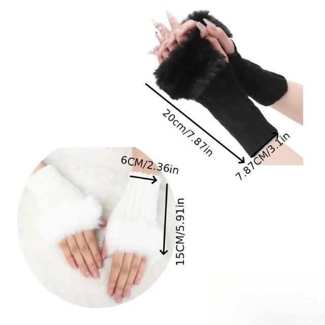 残り1点★爆ヤス価格590円★女性用冬用ニット手袋、フェイクファーカフ付き、アクリル製指なしショートウォームアームカバー 黒 < 女性ファッション  残り1点★爆ヤス価格590円★女性用冬用ニット手袋、フェイクファーカフ付き、アクリル製指なしショートウォームアームカバー 黒 < 女性ファッションの