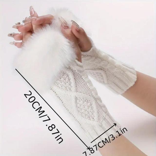 残り1点★爆ヤス価格590円★女性用冬用ニット手袋、フェイクファーカフ付き、アクリル製指なしショートウォームアームカバー 黒 < 女性ファッション  残り1点★爆ヤス価格590円★女性用冬用ニット手袋、フェイクファーカフ付き、アクリル製指なしショートウォームアームカバー 黒 < 女性ファッションの
