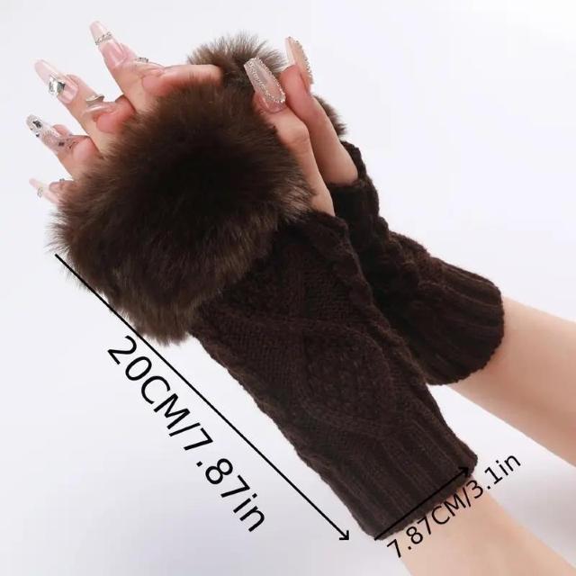 残り1点★爆ヤス価格590円★女性用冬用ニット手袋、フェイクファーカフ付き、アクリル製指なしショートウォームアームカバー 黒 < 女性ファッション  残り1点★爆ヤス価格590円★女性用冬用ニット手袋、フェイクファーカフ付き、アクリル製指なしショートウォームアームカバー 黒 < 女性ファッションの