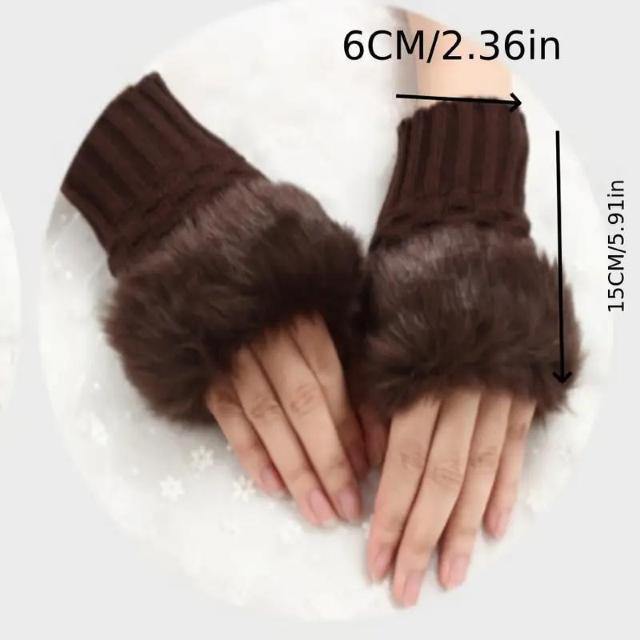 残り1点★爆ヤス価格590円★女性用冬用ニット手袋、フェイクファーカフ付き、アクリル製指なしショートウォームアームカバー 黒 < 女性ファッション  残り1点★爆ヤス価格590円★女性用冬用ニット手袋、フェイクファーカフ付き、アクリル製指なしショートウォームアームカバー 黒 < 女性ファッションの