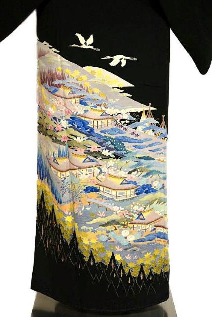 【最高峰】新品同様 本場加賀友禅作家【金津五津】山河風景文に鶴 丸に三つ葵 比翼付 黒留袖 身丈154cm 裄63cm T3527 < 女性ファッション  【最高峰】新品同様 本場加賀友禅作家【金津五津】山河風景文に鶴 丸に三つ葵 比翼付 黒留袖 身丈154cm 裄63cm T3527 < 女性ファッションの
