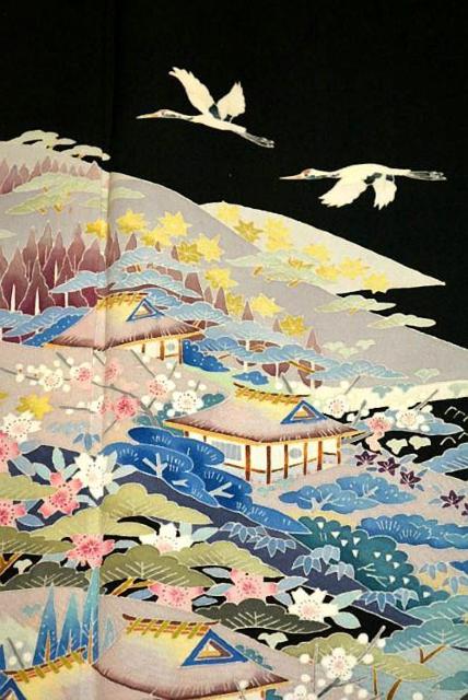 【最高峰】新品同様 本場加賀友禅作家【金津五津】山河風景文に鶴 丸に三つ葵 比翼付 黒留袖 身丈154cm 裄63cm T3527 < 女性ファッション  【最高峰】新品同様 本場加賀友禅作家【金津五津】山河風景文に鶴 丸に三つ葵 比翼付 黒留袖 身丈154cm 裄63cm T3527 < 女性ファッションの