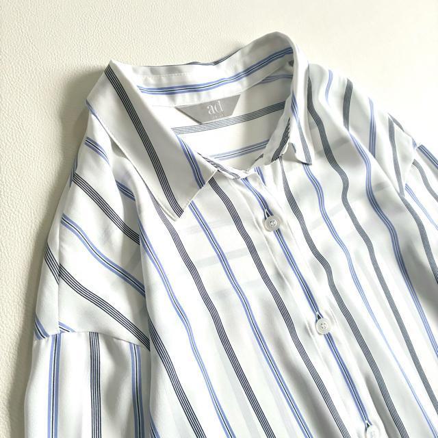 ◆極美品◆百貨店ブランド◆ゆったりストライプブラウスシャツ◆白×青◆M◆シフォン < 女性ファッション ◆極美品◆百貨店ブランド◆ゆったりストライプブラウスシャツ◆白×青◆M◆シフォン < 女性ファッションの