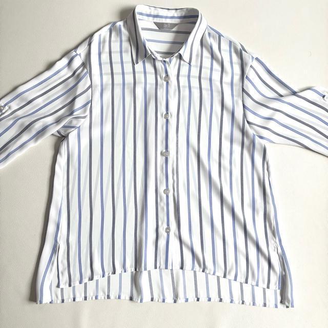 ◆極美品◆百貨店ブランド◆ゆったりストライプブラウスシャツ◆白×青◆M◆シフォン < 女性ファッション ◆極美品◆百貨店ブランド◆ゆったりストライプブラウスシャツ◆白×青◆M◆シフォン < 女性ファッションの