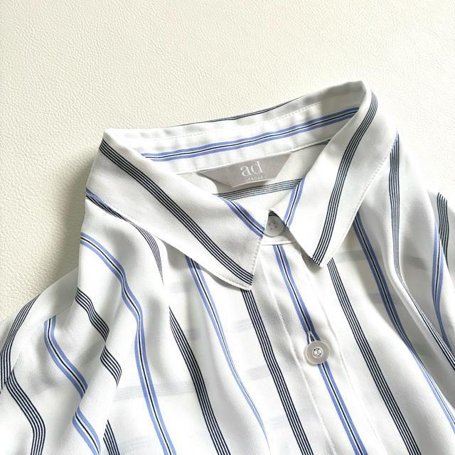 ◆極美品◆百貨店ブランド◆ゆったりストライプブラウスシャツ◆白×青◆M◆シフォン < 女性ファッション ◆極美品◆百貨店ブランド◆ゆったりストライプブラウスシャツ◆白×青◆M◆シフォン < 女性ファッションの