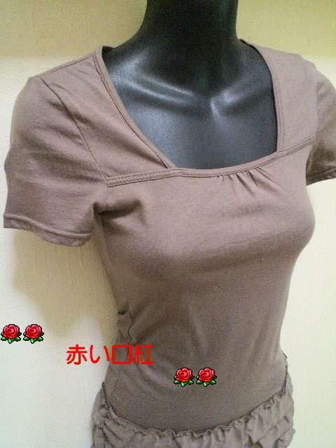 SSサイズ*細身size裾シホン3段フリル・フレンチ袖Tシャツモーヴブラウン < 女性ファッション  SSサイズ*細身size裾シホン3段フリル・フレンチ袖Tシャツモーヴブラウン < 女性ファッションの