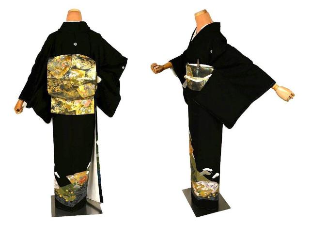 黒留袖 中古 送料無料 身丈161.5cm 裄66cm 最高級 未使用品 金駒 金彩 地紙 流水 花尽くし 比翼付き T3584 < 女性ファッション  黒留袖 中古 送料無料 身丈161.5cm 裄66cm 最高級 未使用品 金駒 金彩 地紙 流水 花尽くし 比翼付き T3584 < 女性ファッションの