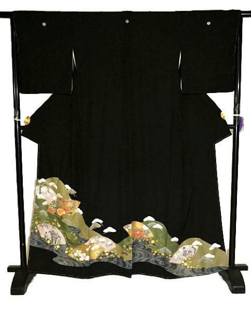 黒留袖 中古 送料無料 身丈161.5cm 裄66cm 最高級 未使用品 金駒 金彩 地紙 流水 花尽くし 比翼付き T3584 < 女性ファッション  黒留袖 中古 送料無料 身丈161.5cm 裄66cm 最高級 未使用品 金駒 金彩 地紙 流水 花尽くし 比翼付き T3584 < 女性ファッションの