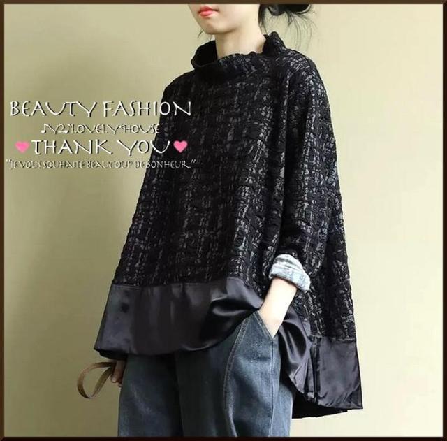 〜3L4L*レースプリント異素材テールカットチュニック*黒 < 女性ファッション 〜3L4L*レースプリント異素材テールカットチュニック*黒 < 女性ファッションの