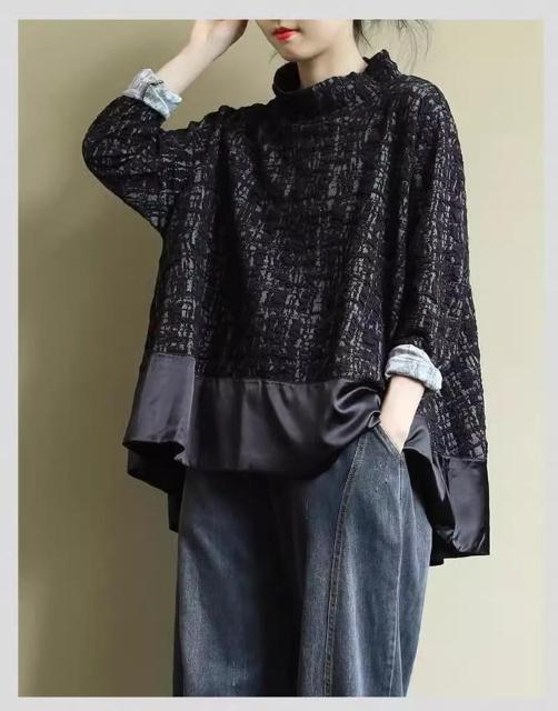 〜3L4L*レースプリント異素材テールカットチュニック*黒 < 女性ファッション 〜3L4L*レースプリント異素材テールカットチュニック*黒 < 女性ファッションの