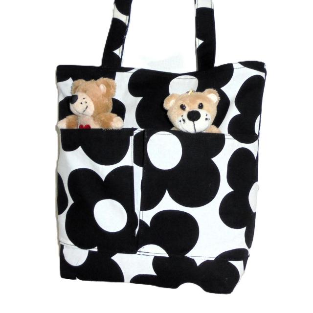 【くったりタイプ】【スクエアベーシックトートバッグ】【外ポケA】◆北欧◆黒い花×白地 < 女性ファッション 【くったりタイプ】【スクエアベーシックトートバッグ】【外ポケA】◆北欧◆黒い花×白地 < 女性ファッションの