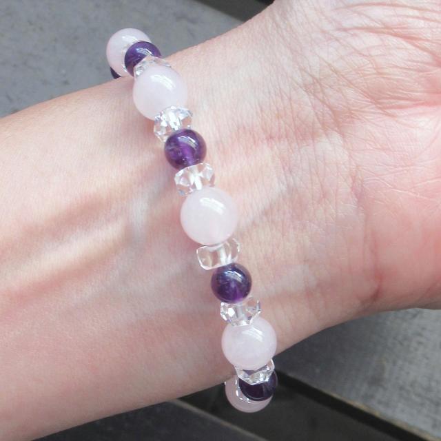 ローズクォーツxアメジストブレスレット 天然石 パワーストーン < 男性アクセサリー/時計 ローズクォーツxアメジストブレスレット 天然石 パワーストーン < 男性アクセサリー/時計の