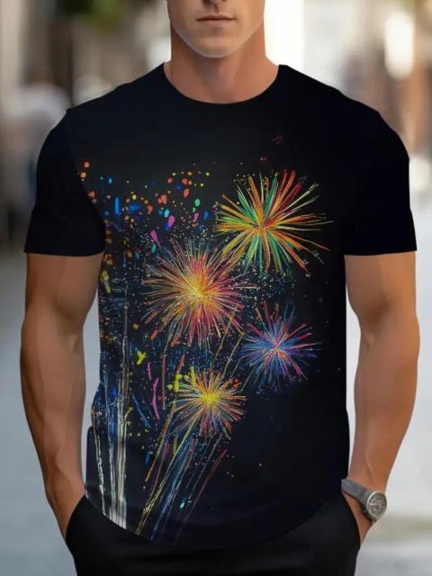 価格790円★メンズ 鮮やかな花火柄 Tシャツ - カラフルな花火のデザインが施された黒色 USAサイズM(日本サイズXL相当) < 男性ファッション 価格790円★メンズ 鮮やかな花火柄 Tシャツ - カラフルな花火のデザインが施された黒色 USAサイズM(日本サイズXL相当) < 男性ファッションの