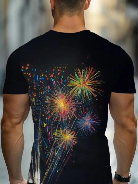 価格790円★メンズ 鮮やかな花火柄 Tシャツ - カラフルな花火のデザインが施された黒色 USAサイズM(日本サイズXL相当) < 男性ファッション 価格790円★メンズ 鮮やかな花火柄 Tシャツ - カラフルな花火のデザインが施された黒色 USAサイズM(日本サイズXL相当) < 男性ファッションの