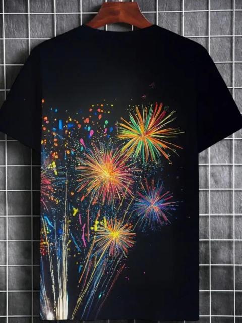 価格790円★メンズ 鮮やかな花火柄 Tシャツ - カラフルな花火のデザインが施された黒色 USAサイズM(日本サイズXL相当) < 男性ファッション 価格790円★メンズ 鮮やかな花火柄 Tシャツ - カラフルな花火のデザインが施された黒色 USAサイズM(日本サイズXL相当) < 男性ファッションの